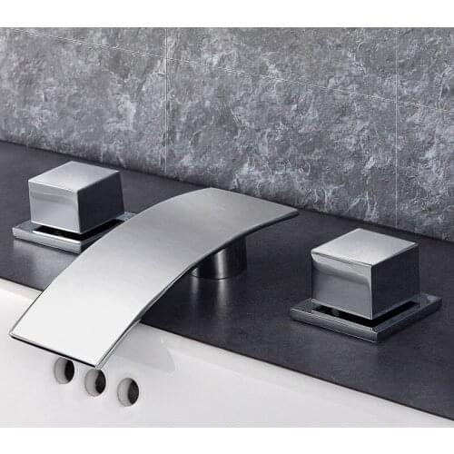 Copper double handle all three holes separation cascade leading bathroom toilet stage basin mix faucet