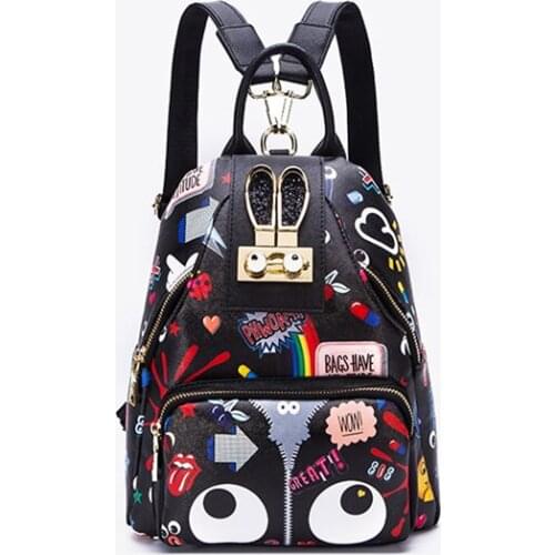 Fashion graffiti bags female casual backpacks for college students luxury mini backpack purse women designer leather travel bag