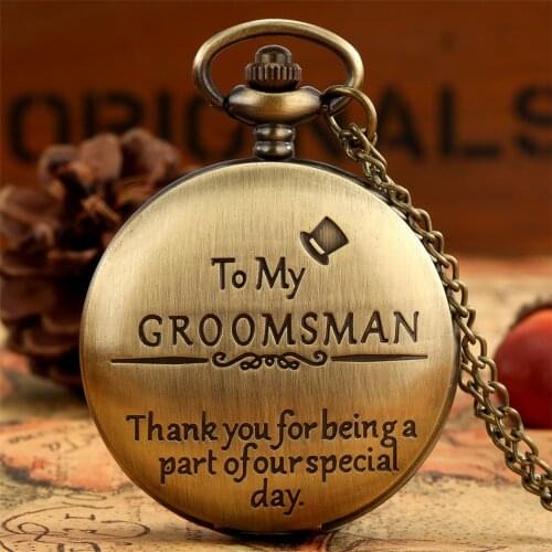 To My Groomsman, Thank You For Being A Part of Our Special Day Engraving Souvenir Necklace Pocket Watch Quartz Pendant Clock