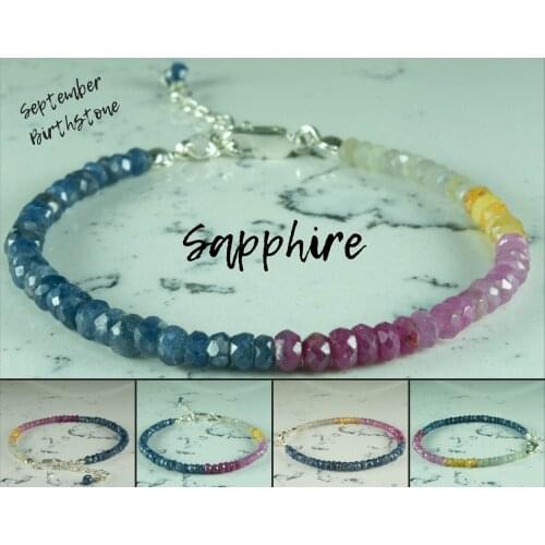 Multi Color Sapphire Bracelet, September Birthstone Sterling Silver Gemstone Bead, Silver Jewelry for Women, hand Made in TURKEY