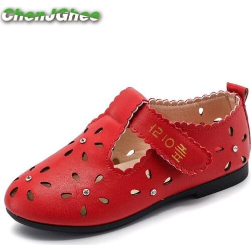 Mumoresip Spring Summer Girls Shoes PU Leather Cut-outs With Rhinestone Princess Breathable Kids Shoes Childrens Sneakers Soft