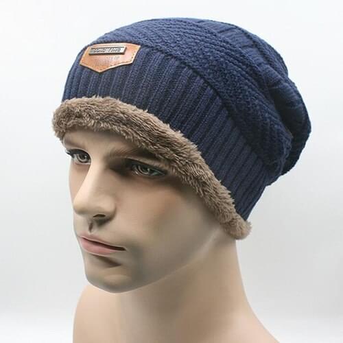 Men Winter Hat Fashion Knitted Black Hats Fall Double Layer Plus Thick Warm Bonnet Skullies Beanie Soft Knitted Beanies Cotton