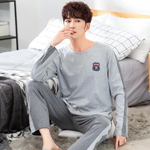 Mens Pajama Sets Summer Stripe Animal Long Sleeve Pants O-Neck Elastic Waist Men Pajamas Leisure Home Sleepwear Fit All Seasons