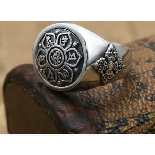 Real 925 STERLING SILVER om mani padme hum rotate Mens Jewelry Ring rings jewelry A4851