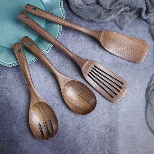 Wooden Cutlery Set Black Walnut Wooden Cooking Tools Wooden Spoon Dish Shovel Slotted Spoon Soup Spoon Wooden Kitchen Tool