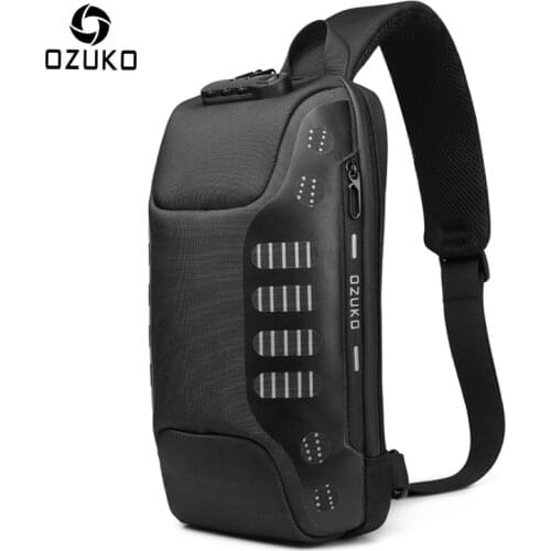 OZUKO New Men Anti Theft Chest Bag Multifunction Chest Pack Male Waterproof Sling Messenger Bags USB Charging Mens Crossbody Bag