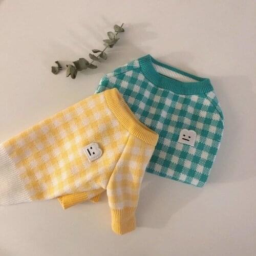 New Korean Style Dog Sweater Kawaii Toast Plaid Dog Sweaters French Bulldog Clothes Winter Warm Striped Pets Costume Dog Outfits