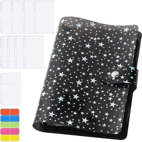 A6 PVC Budget Binder Cover Bill Planner Organizer with 8 Binder Zipper Pockets,1Pcs Binder Card,Label Sticker for Cash Envelopes