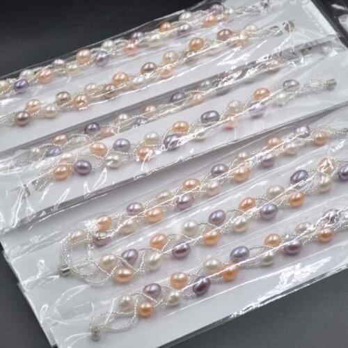 Lots 10X Genuine pearls 3lines multicolor fresh water pearl bracelets magnetic clasp