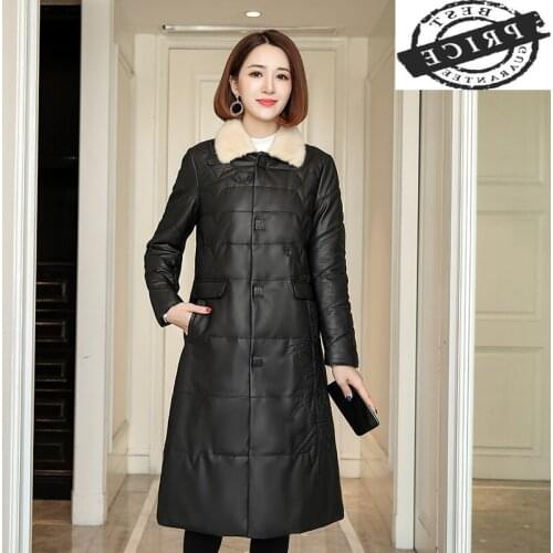100% Real Sheepskin Coat Female Winter Natural Mink Fur Duck Down Leather Jacket Women Genuine Leather Down Coats 12a221