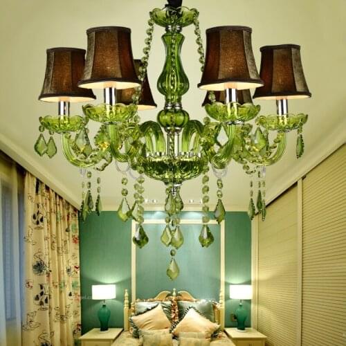 Luxury Green Crystal Chandelier E14 Candle Wedding Pendant Lights for Home Parlor Bedroom Hotel Restaurant Cafe Bar Hanging Lamp