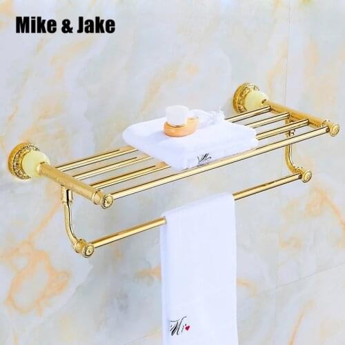 Luxury gold jade towel shelf golden bathroom towel rack shelf night-robe shelf in bathroom wall shelf for towel with jade
