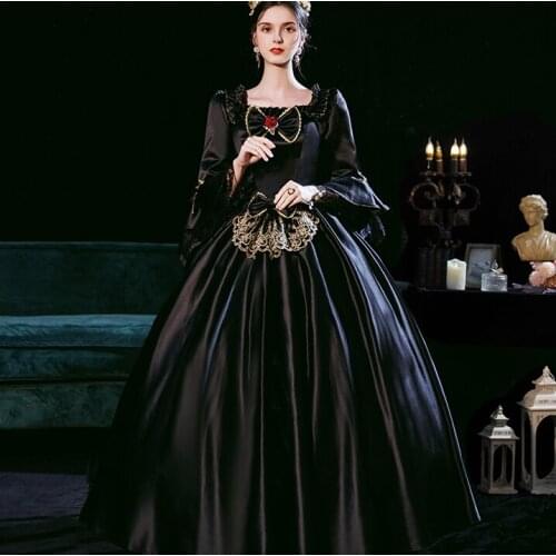 Luxury black bowknot beading rococo ball gown embroidery Renaissance Gown queen Victorian/Marie Antoinette Belle
