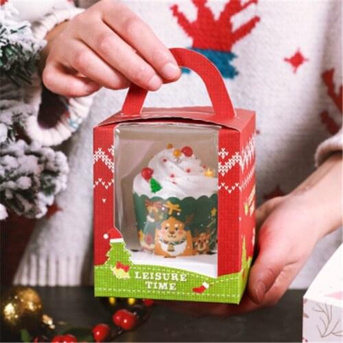 Christmas Baking Tools Doughnut Cookie Container Transparent Window Small Cupcake Box Swiss Roll Paprer Box Collapsible Gift