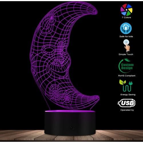 Modern Mr. Moon 3D LED Light Home Decor Atmosphere LED Color Change Lamp Colorful Gradient 3D Optical illusion Table Visual Lamp