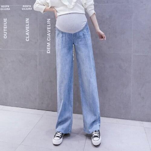 Loose Washed Denim Wide Leg Maternity Full Long Jeans Autumn Spring Belly Pants Clothes for Pregnant Women Pregnancy Trousers