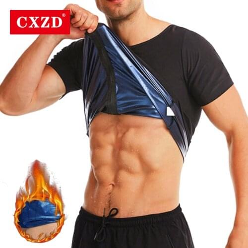 CXZD Waist Trainer Weight Loss Shapewear Men Body Shaper ion coating Short sleeve Fat Burn Workout Trimmer Fitness Zipper Shirt