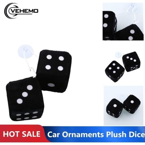 Vehemo 1 Pair Black Fuzzy Plush Dice White Dots Rear Mirror Hangers Vintage Car Auto Accessories Car Decoration car styling