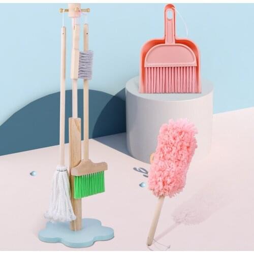 ChildrenS Wooden Toys Cleaning Tools Brooms Mops Brushes Garbage Shovel Set ChildrenS Early Education Toys