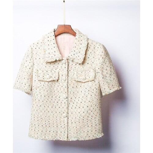 2020 Summer Womens Thin tweed jackets High quality elegant short sleeves Tweed coat B926