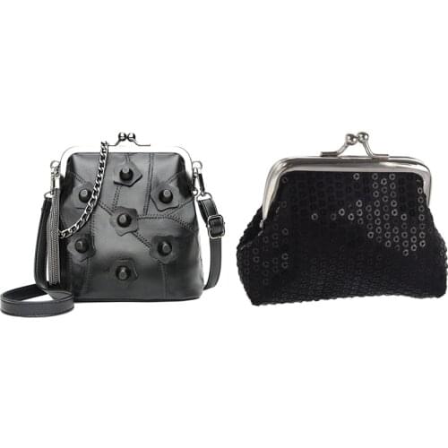 Womens Sequins Coin Purse Buckle Mini Wallet with Mini Chain Sheepskin Women Solid Rivet Tassel Crossbody Bags