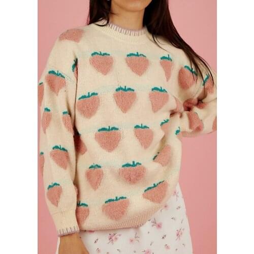 Women Sweet Strawberry Print Sexy Thick Rib Knitted Vest Sweaters Sleeveless Casual Hight Street Autumn Loose Pullovers Top Gee