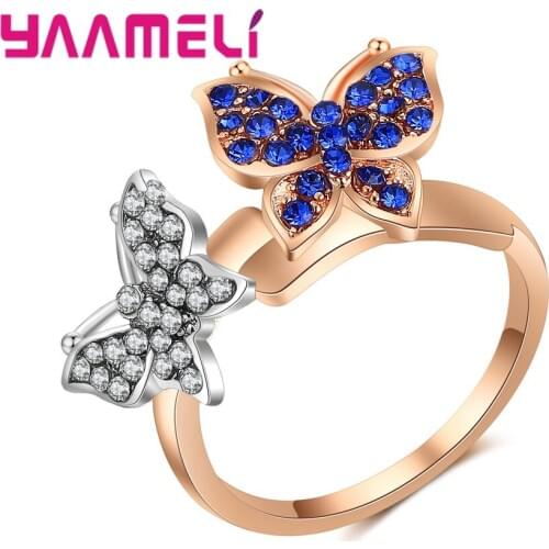 Romantic Wedding Accessories Feeme Rose Gold Color Austrian Crystal CZ Butterfly Rings Women Engagement Jewelry Gift