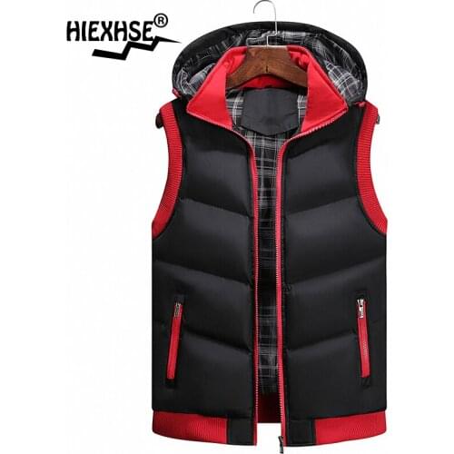 Hiexse Mens Vest Jacket Winter Waterproof Warm Sleeveless Men Jacket Fashion Hooded Casual Vest Men Autumn Thicken Waistcoat