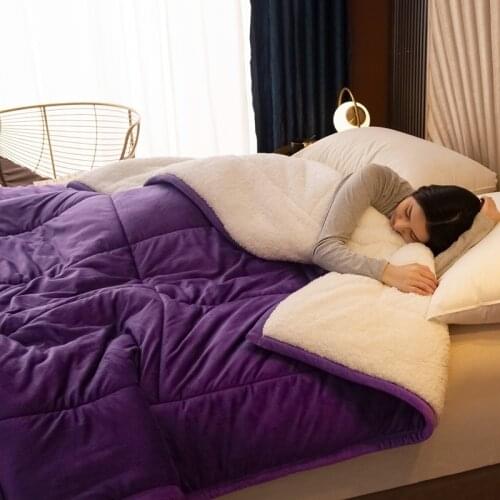Winter Thick Lamb Cashmere Double-sided Throw Blanket Soft Cozy 3 Layers Quilted Bedding Blanket Warm Quilt Blanket