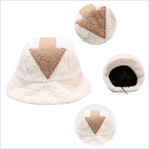 Winter Warm Lamb Wool Fishing Caps Faux Fur Arrow Symbol Printed Bucket Hat Men Women Fashion Hat Tide Flat Top Hats