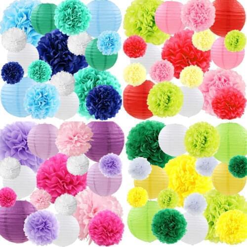 12pcs/set Mixed Paper Lantern Paper Honeycomb Ball Hanging Paper Pom PomsWedding Birthday Decor DIY Baby Shows Party Supplies