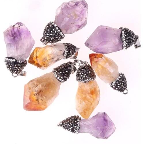 12PCS Women Fine Jewelry Necklace Pendants Chakra Healing Amethysts Crystal Rhinestone Pendant Jewelry Making For Wholesale
