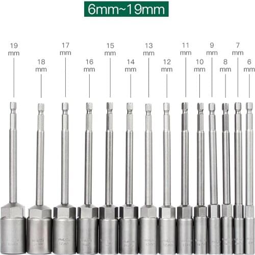 14Pcs/Set Length 150mm Non-magnetic Hex Socket Sleeve Bit Nut Driver for Power Drills Impact Drivers Hand Drills Tools