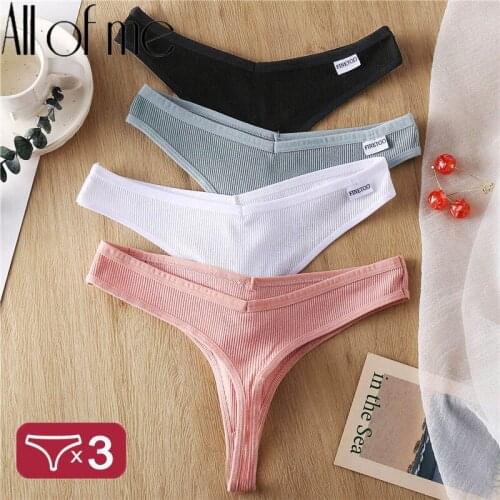 3PCS/Set Womens Panties G-string Thong Cotton Underwear Sexy Panties Female Underpants 6 Solid Color Pantys Intimates Lingerie