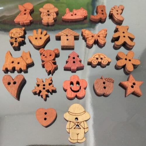 50pcs Mixed Wooden Buttons In Bulk Buttons for Crafts Mixed Buttons Vintage Heart Star Sewing Craft