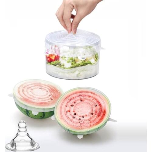 6pcs Silicone Cover Stretch Lids Reusable Airtight Food Wrap Covers Keeping Fresh Seal Bowl Stretchy Wrap Cover Kitchen Cookware