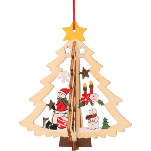 60% Hot Sale Christmas Ornament Pendant Natural Lightweight Stable Wooden Hanging Pendant Star Xmas Tree Shape Ornament for Home