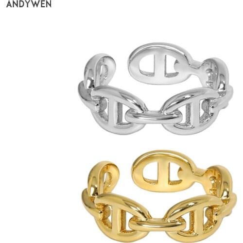ANDYWEN 925 Sterling Silver Gold 2021 Large Chain Resizable Rings Geometric Irregular Adjustable Jewelry Thicker Jewels