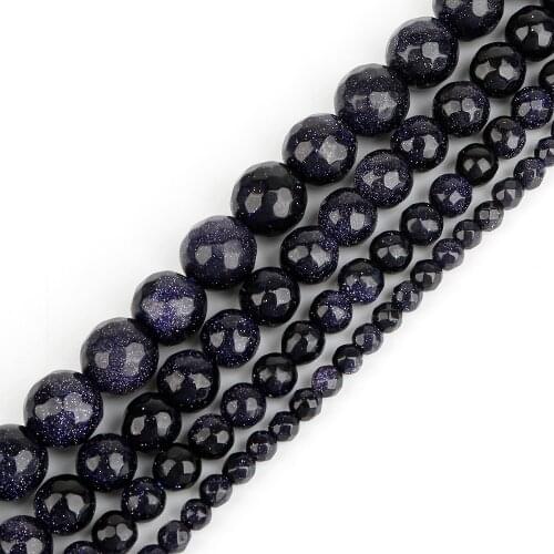 4/6/8/10mm Natural Perles Galaxy Round Faceted Beads Sitara Stars Beads Blue Sand Blue Sunstone Loose Beads for Jewelry Making