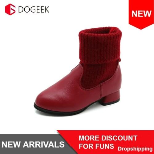 DOGEEK Girl Winter Boots Shoes For Kids Children Snow Boots Warm Footwear Outdoor Plush Mid-Calf Fashion Knitting boots