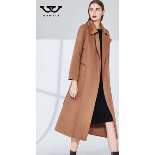 Double sided cashmere coat womens middle and long style autumn and winter 2021 new fashion single breasted close waist thin