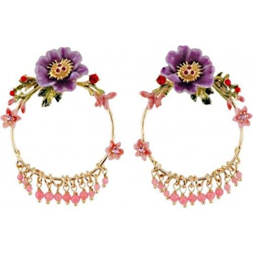 European and American Personality Temperament Winter Garden Series Enamel Glaze Peony Flower Earrings Big Ear Ring Female