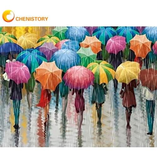 CHENISTORY 5D DIY Diamond Painting Street Umbrella Cross Stitch Kits Diamond Mosaic Full Square Round Drill Landscape Handicraft