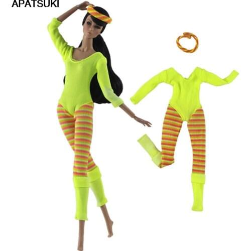 Yellow Fashion Outfits Jumpsuit Sport Yoga Clothes For Barbie Doll 1/6 Dollhouse Accessories Christmas Gift Kid Child Toys