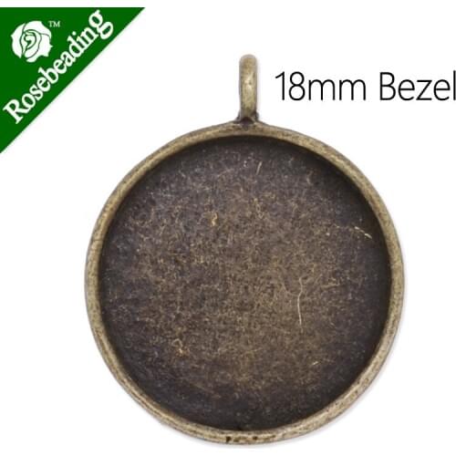 18mm antique bronze plated round Zinc Alloy Base Setting Pendants,Nickle and Lead free;fit 10x14mm cabochon,sold 20pcs/lot-C3788