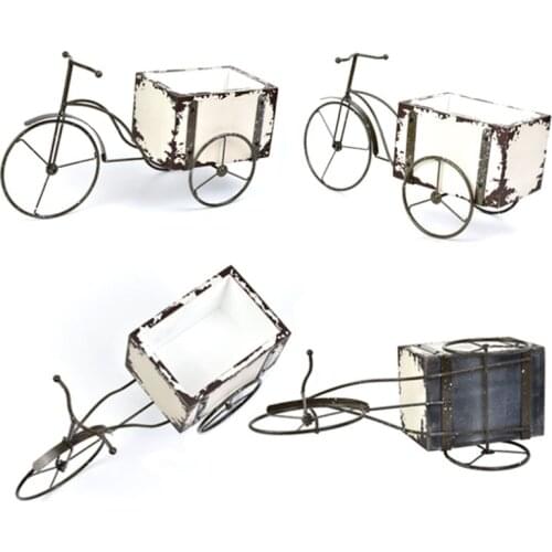 Alloy Bicycle Model Toys Diecast Metal Iron Art Creative Retro Rickshaw Flowerpot For Family Display Collect Furnishing Tricycle