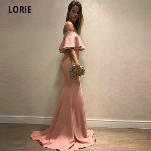 LORIE Simple Dusty Rose Evening Dress Mermaid Satin Elegant Off Shoulder Ruffles Formal Princess Prom Party Engagement Gown Long