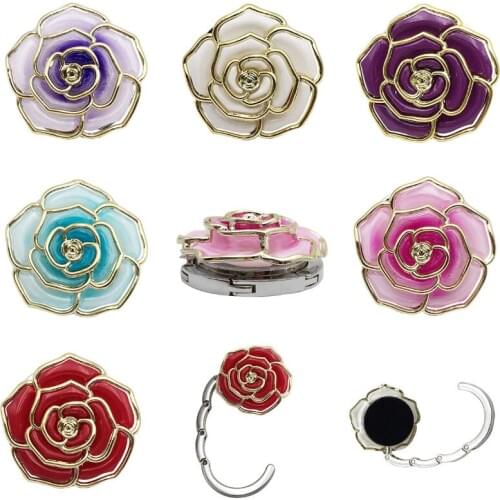 Metal Hanger Rose Shape Foldable Bag Purse Hook Portable Rose Table Hook for Bag Desk Hanger LX8666