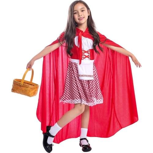 Cute Little Red Riding Hood Costume Cosplay Girls Halloween Costume For Kids Carnival Party Dress Up