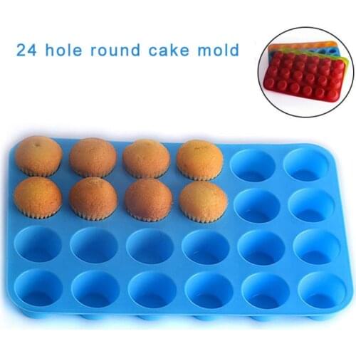 Mini Muffin Mold 24 Holes Silicone Round Mold Non-Stick Pudding Steamed Cake Mold DIY CupcakeCookiesFondantBakingPan Baking Tool